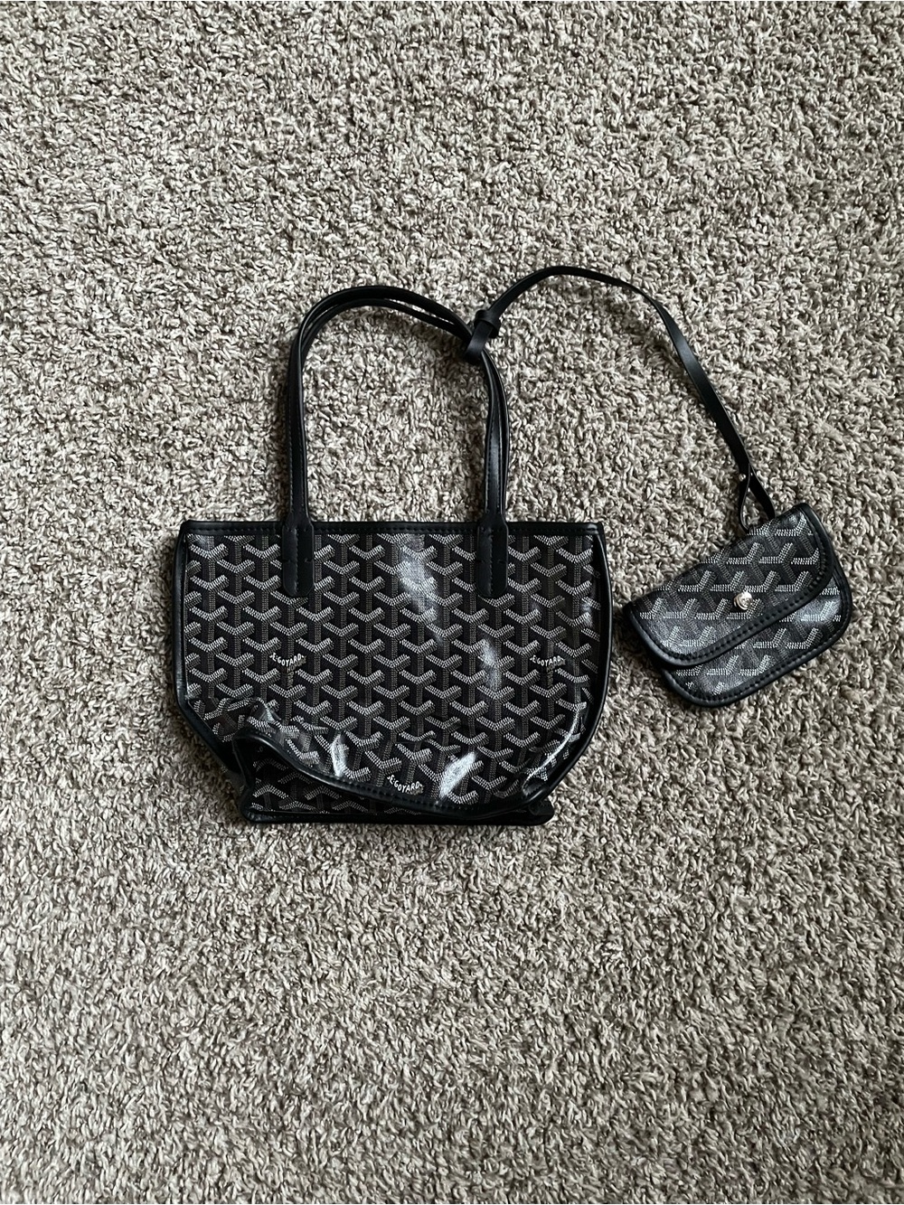 Black Patterned Women’s Tote with Matching Crossbody Pouch